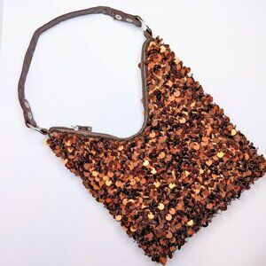 Sequin Shoulder Bag Womens y2k Copper Bronze Spangle 90s Boho Retro Glam